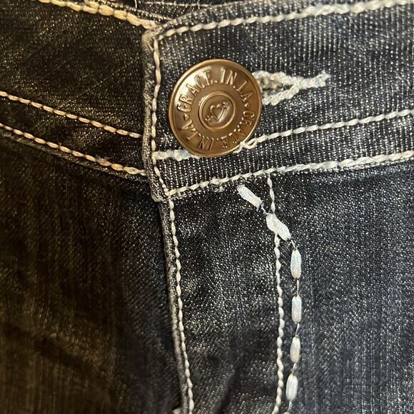 Grace in LA Womens Embellished Pocket Bling Flare Low Rise Jeans Size 30 (34) - Picture 4 of 12